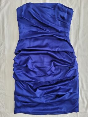 Strapless Royal Blue Satin Dress Le Chateau